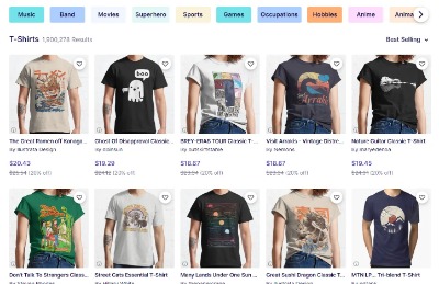 Redbubble T-Shirts page